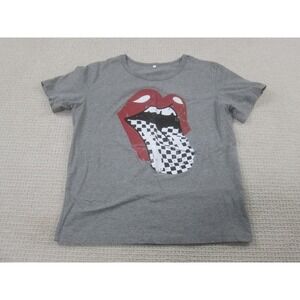 Kiss Shirt Womens Large Gray Graphic Print Short Sleeve Rock Band Tee Cotton